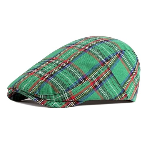 Men's Plaid Striped Newsboy Ivy Flat Driving Golf Cap - color: Red Striped