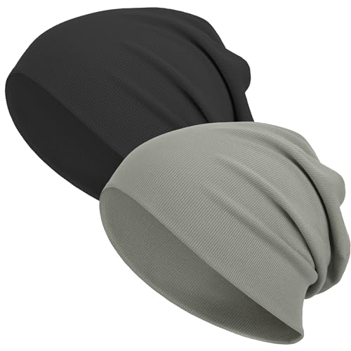 vidsel Slouchy Beanie Hats for Women & Men Cotton Knit Cuffed Skull Cap - color: 2-black,grayish Green