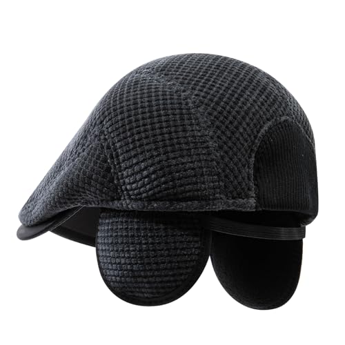 Earflaps Newsboy Hats for Men Autumn Winter Hat with Ear Muffs Elder Dad Hat Warm Cabbie Ivy Flat Cap Driving Hat - color: Mg-qjxnr05-grey