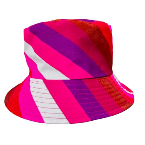 Pride Unisex Bucket Hat Reversible Double-Side-Wear Packable for Travel, Outdoors, and Beach - color: Pink/Purple/Magenta/Brown/Red/White Stripes