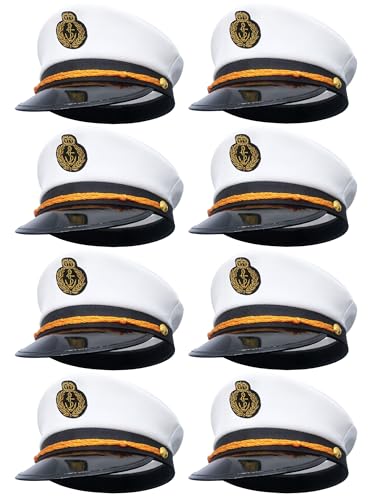 8 Pieces Captain Hats Adjustable White Sailors Navy Marine Admiral Caps for Yacht Theme Party Costume Accessory - color: Style 7