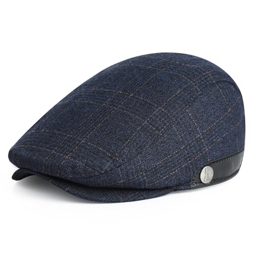Sumolux Mens Newsboy Hat Flat Cap Gatsby Lvy Irish Hats Driving Cabbie - color: B Navy Blue Plaid