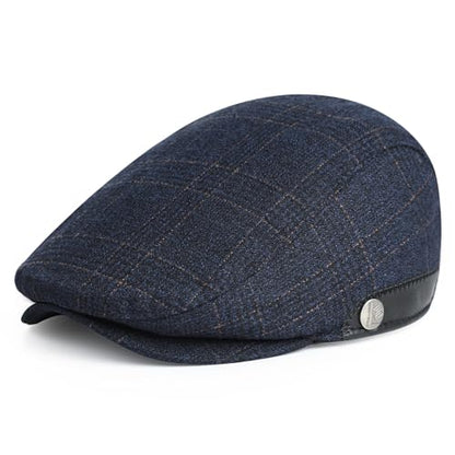 Sumolux Mens Newsboy Hat Flat Cap Gatsby Lvy Irish Hats Driving Cabbie - color: B Navy Blue Plaid