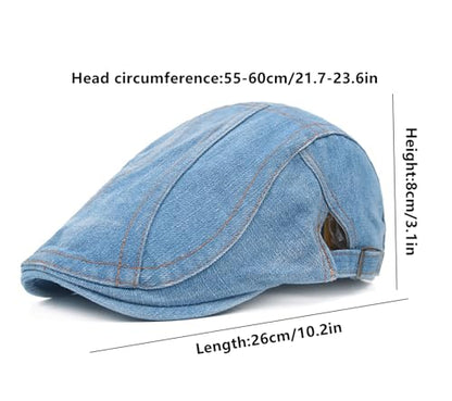 DIYDECAL 2 Pack Denim Mens Newsboy Flat Caps Ivy Gatsby Golf Hunting Cabbie Beret Hats