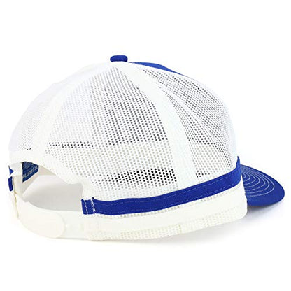 Trendy Apparel Shop Two Striped Flatbill Snapback Trucker Mesh Cap - color: Patriot Blue Patriot Blue