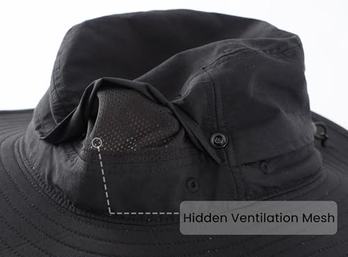 Connectyle Sun Hat for Men Women Outdoor UV Protection Safari Hat for Fishing Hiking Gardening Breathable Cowboy Hat UPF50 - color: Black