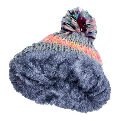Ypser Women's Winter Warm Knitted Crochet Hat Fleece Lined Cable Faux Fur Pom Pom Beanie Hat Skull Cap - color: Grey 3 Pcs Set (Hat & Scarf & Face Mask)