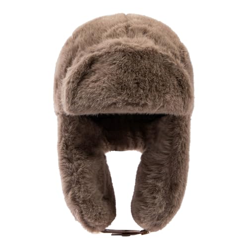 Fluffy Trapper Hats Winter Cozy Plush Ushanka Russian Hat Windproof Ski Hat Pilot Aviator Cap Cold Weather Hat - color: Mg-lfmyymrtb27-brown