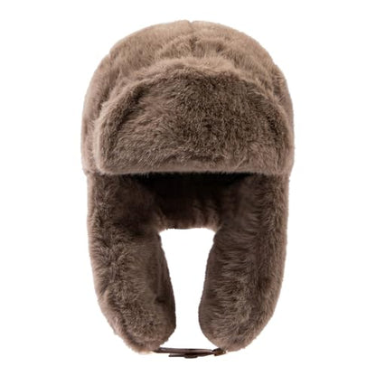 Fluffy Trapper Hats Winter Cozy Plush Ushanka Russian Hat Windproof Ski Hat Pilot Aviator Cap Cold Weather Hat - color: Mg-lfmyymrtb27-brown