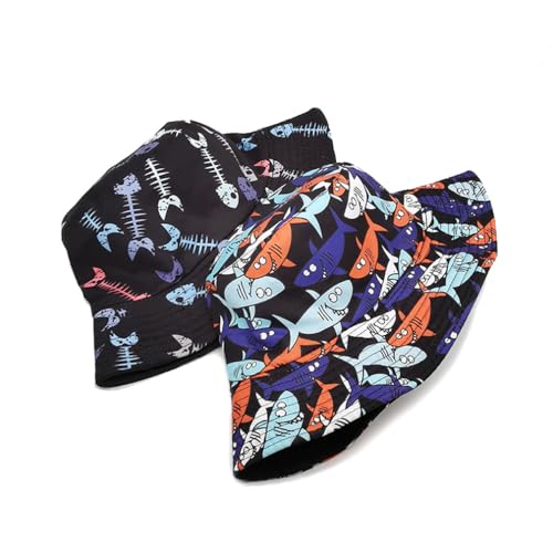 Quanhaigou Reversible Printed Bucket Hat,Summer Beach Outdoor Cap - color: Cartoon Shark