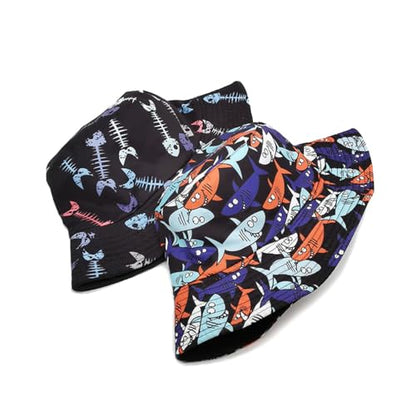 Quanhaigou Reversible Printed Bucket Hat,Summer Beach Outdoor Cap - color: Cartoon Shark
