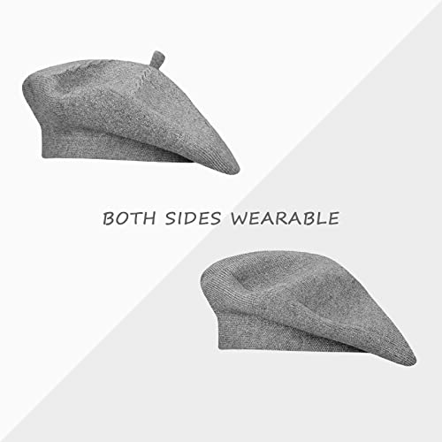 Gllutt Beret Hat French Style Stretchy Knitting Solid Color Both Side Usable - color: Grey