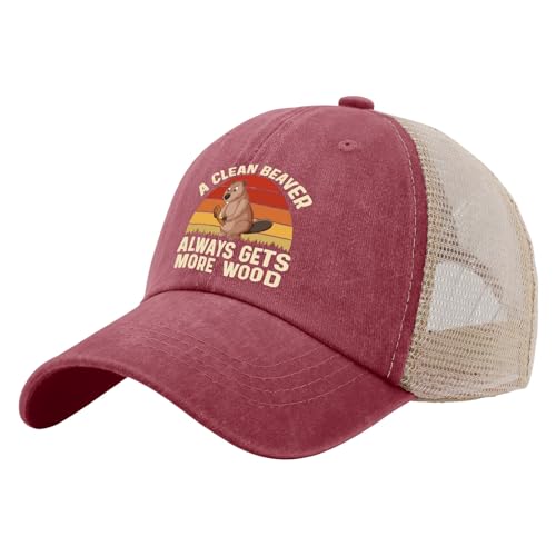 A Clean Beaver Always Gets More Wood Trucker Hats - Women's & Men's Funny Dad Hats - Perfect Birthday Gifts - color: Red