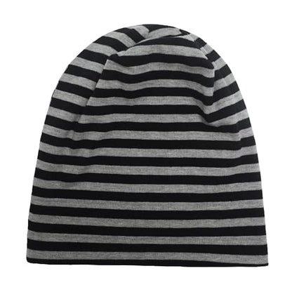 ZLYC Cotton Thin Slouchy Beanie Hat for Men Women Stretch Skull Cap - color: Striped Black and Gray, size: One Size