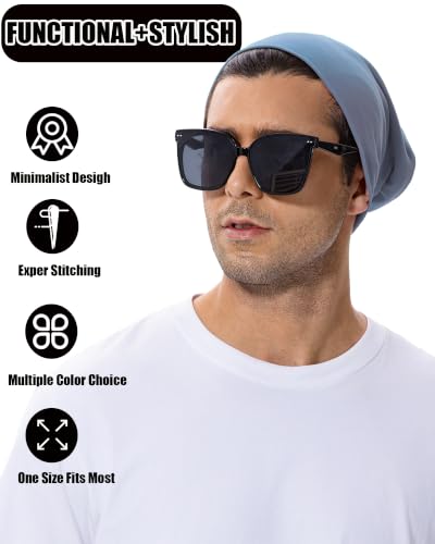 100% T-Shirt Cotton Slouchy Beanie Women Men,Lightweight Chemo Hat - color: Light Blue(2-layer)