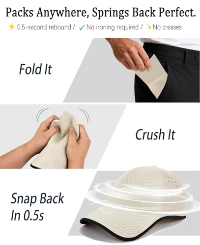 ZOORON Uncrushable Baseball Cap, Seamless Hats with Breathable Air Holes - color: Beige