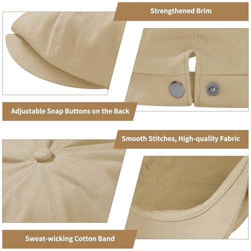 KUJUHA Newsboy Cap for Men Flat Cap 100% Cotton Irish Gatsby Ivy Golf Cabbie Hat Driving Hat - color: Khaki, size: Large