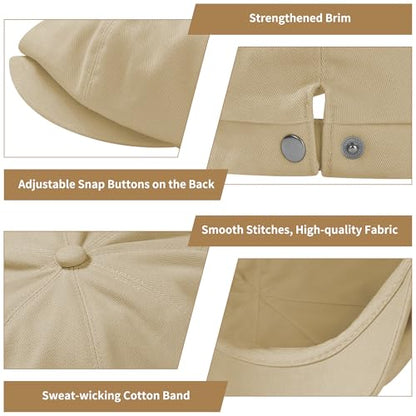 KUJUHA Newsboy Cap for Men Flat Cap 100% Cotton Irish Gatsby Ivy Golf Cabbie Hat Driving Hat - color: Khaki, size: Large