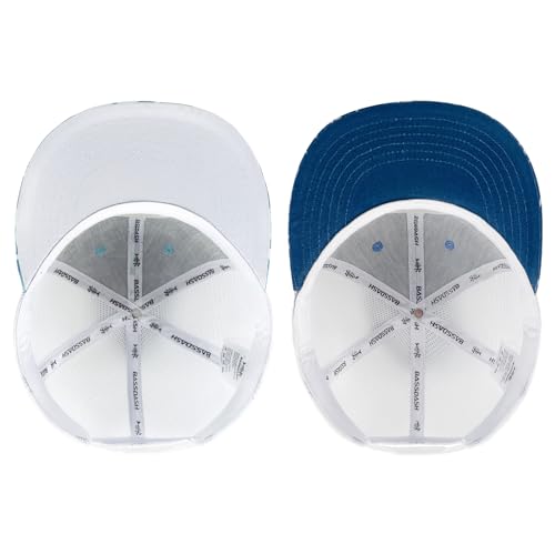 BASSDASH 2 Pack Flat Brim Trucker Cap Adjustable Snapback Hat Mesh Back for Men Women Fishing Hunting - color: Pack of 2, Blue & Fish Camo