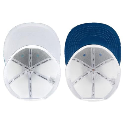 BASSDASH 2 Pack Flat Brim Trucker Cap Adjustable Snapback Hat Mesh Back for Men Women Fishing Hunting - color: Pack of 2, Blue & Fish Camo