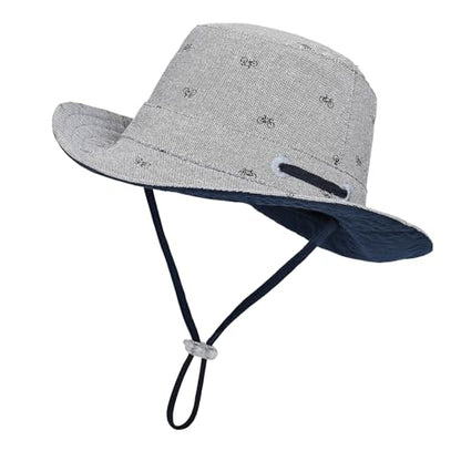 Kids Toddler Baby Boy Sun Hat Summer Bucket Hats with UPF 50+ UV Sun Protective - color: Bike/Grey, size: 0-6 Months