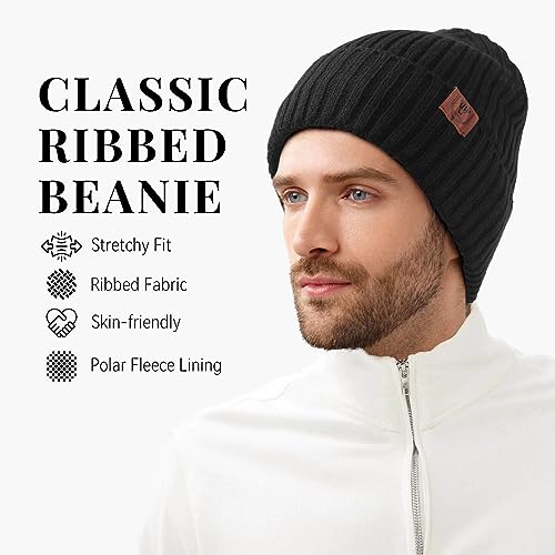 OZERO Winter Beanie for Men Women,Thermal Knit Soft Fleece Lined Hats - color: 2pack Black&black