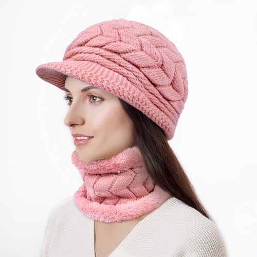 Loritta 3 in 1 Womens Winter Hat Gloves Scarf Set, Warm Hat Mittens - color: Pink
