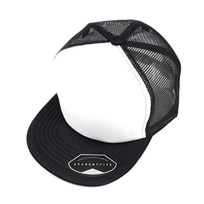 Quality 5 Panel High Crown Trucker Foam Mesh Hat Snapback Men Women Unisex Waterproof Blank Cap #2070 - color: White / Black