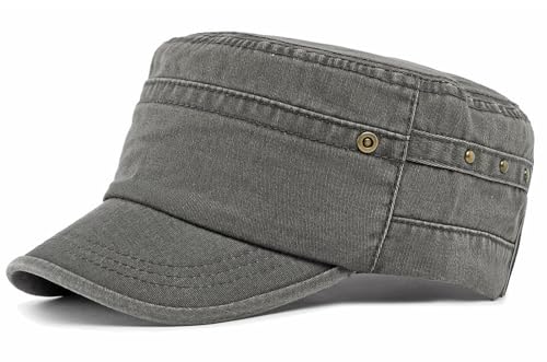 Vintage Military Cadet Army Cap for Men Washed Cotton Flat Top Hat - color: Grey