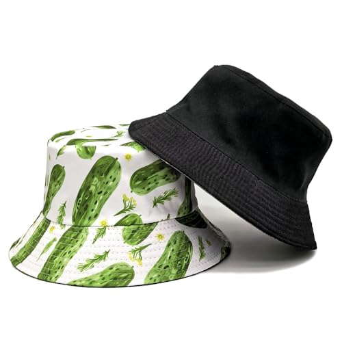 Quanhaigou Reversible Printed Bucket Hat,Summer Beach Outdoor Cap - color: Cucumber