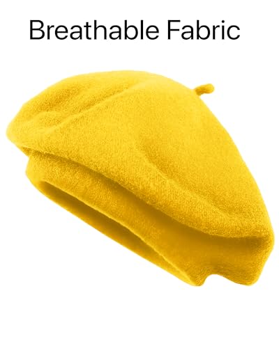 Parquet Solid Color French Beret Hat. Classic French, Casual and Chic Lightweight Cap for Women - color: Yellow