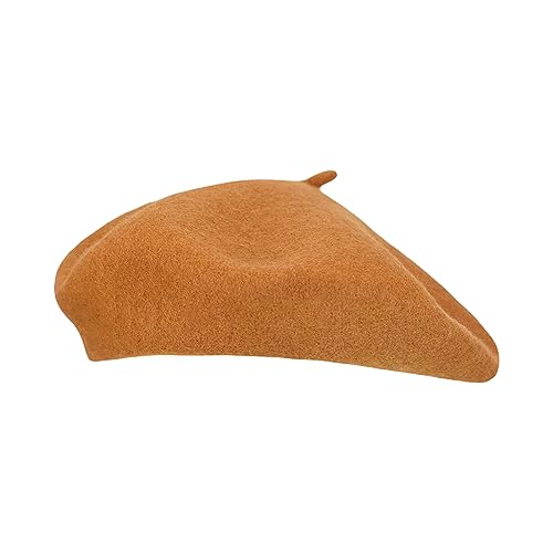 Gllutt Women Wool Beret Hat French Style Solid Color - color: Marigold