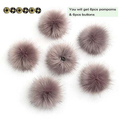 Pack of 6 Detachable Faux Fox Fur Pom Poms for Hats with Snap 4.3inch/11CM DIY Handmade Accessories (Gray) - color: Gray