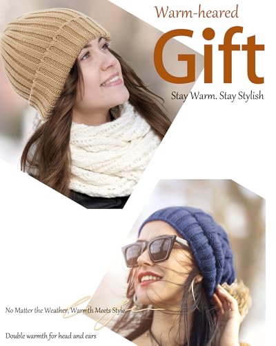 Fleece Lined Wool Beanie Hat Women Men,Winter Knit Chunky Snow Cap - color: 1-black