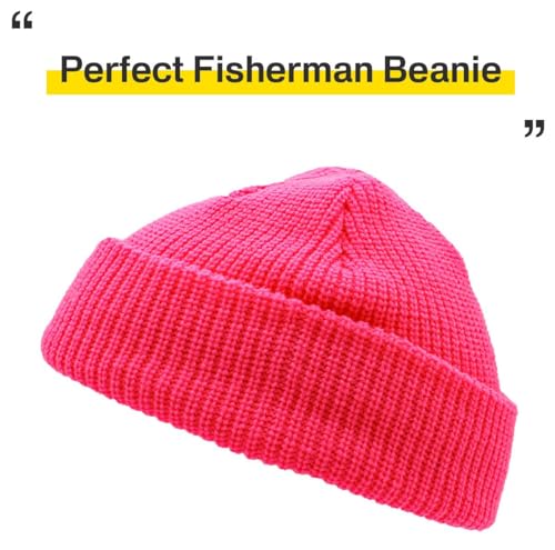 Fisherman Short Beanie Leon Roll up Trawler Classic Skullcap Hipster Beanie Warm Winter Hats Acrylic Ribbed Knit Cuff Daily - color: Hot Pink