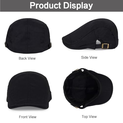 3Pcs Cotton Newsboy Hat for Men Cool Adjustable Flat Cap - color: # -Black+white+khaki