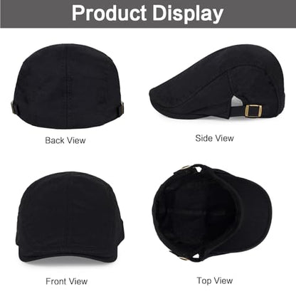 3Pcs Cotton Newsboy Hat for Men Cool Adjustable Flat Cap - color: # -Black+white+khaki