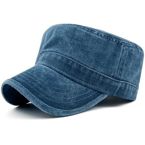 Loneshark Washed Cotton Military Hat Cadet Cap Army Flat Top Basic Everyday - color: Blue, size: X-Large-XX-Large