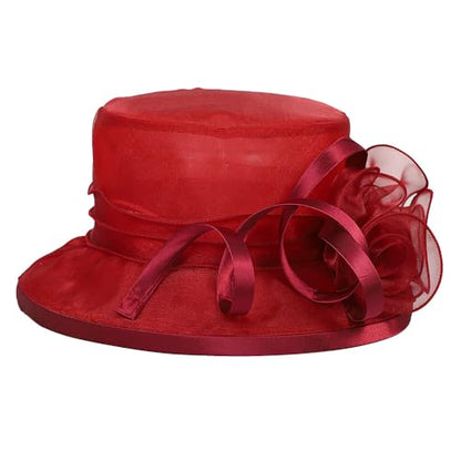 Floral Wedding Hat for Women's Tea Party Fascinators Kentucky Church Derby Hats - color: Wine Red