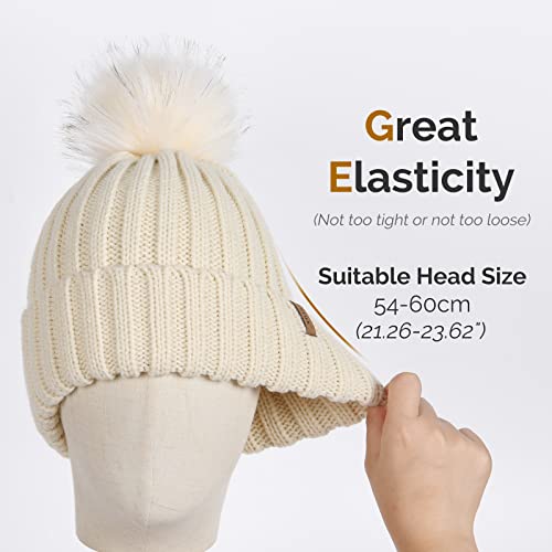 FURTALK Womens Winter Knitted Beanie Hat with Faux Fur Pom Warm Knit Skull Cap Beanie for Women - color: Beige With Beige Pom