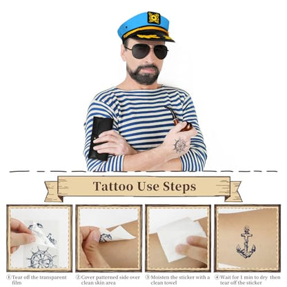dodowin Captain Sailor Hat Set for Women Men, Yacht Rock Party Costume 4pcs - style: Blue Captain Hat Set