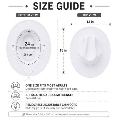 COLLECT PRESENT Plain Felt Cowboy & Cowgirl Hat for Men and Women | Western Studded Cowboy Hat in Adult Sizes - color: White