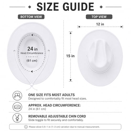 COLLECT PRESENT Plain Felt Cowboy & Cowgirl Hat for Men and Women | Western Studded Cowboy Hat in Adult Sizes - color: White