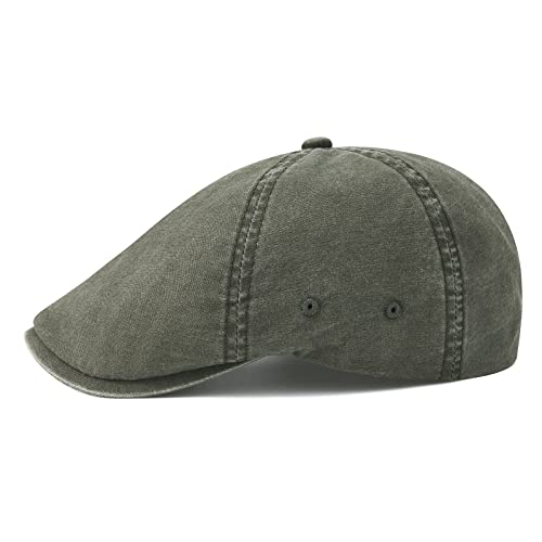VOBOOM Cotton Washing Flat Cap Cabbie Hat Gatsby Ivy Irish Hunting Newsboy - color: Washed Army Green