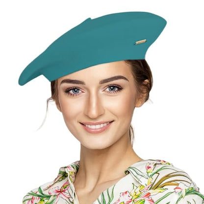 Classic Wool French Red Beret Hats for Women Men - color: M--cyan