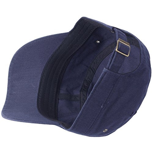 RaOn A172 Unisex Pre-Curved Distressed Vintage Basic Club Army Cap Cadet Military Hat - color: Navy