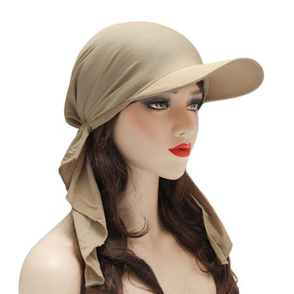 ZLYC Chemo Headwear for Women Brim Visor Head Scarf Pre Tied Headwraps Lightweight Skull Cap - color: Solid Khaki