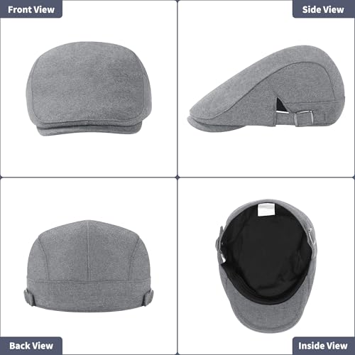 Newsboy Hat Cotton Adjustable Flat Caps Ivy Irish Gatsby Cap Cabbie Golf Hunting Hats for Men - color: Light Grey