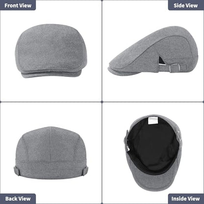 Newsboy Hat Cotton Adjustable Flat Caps Ivy Irish Gatsby Cap Cabbie Golf Hunting Hats for Men - color: Light Grey