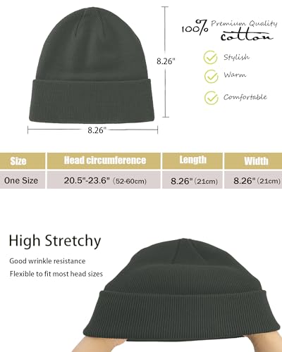 vidsel 100% Cotton Beanie Hat-Unisex Winter Knit Cuffed Beanies Skull Cap - color: 1-grayish Green